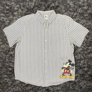 Disney Store Mickey Mouse Button Up Shirt Mens Size M Short Sleeve Striped